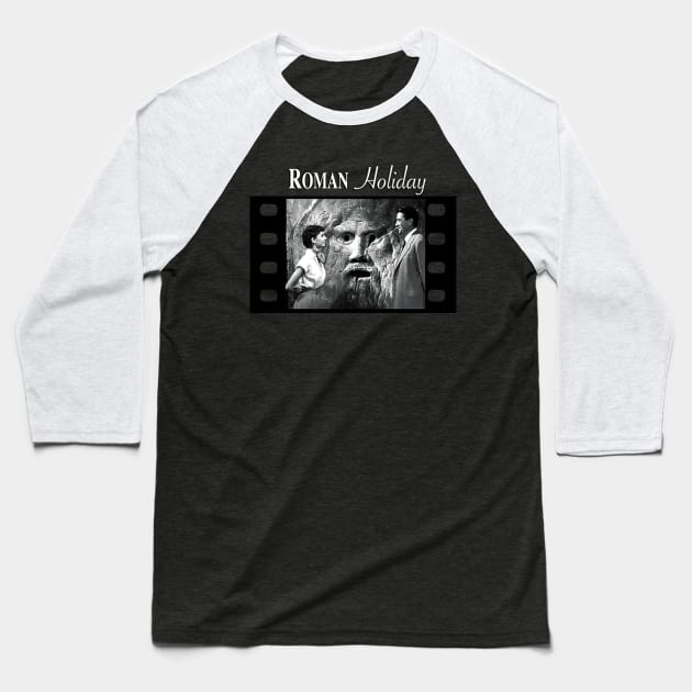 Audrey Hepburn at the Mouth of Truth in Roman Holiday - for Dark Colors Baseball T-Shirt by Gromit